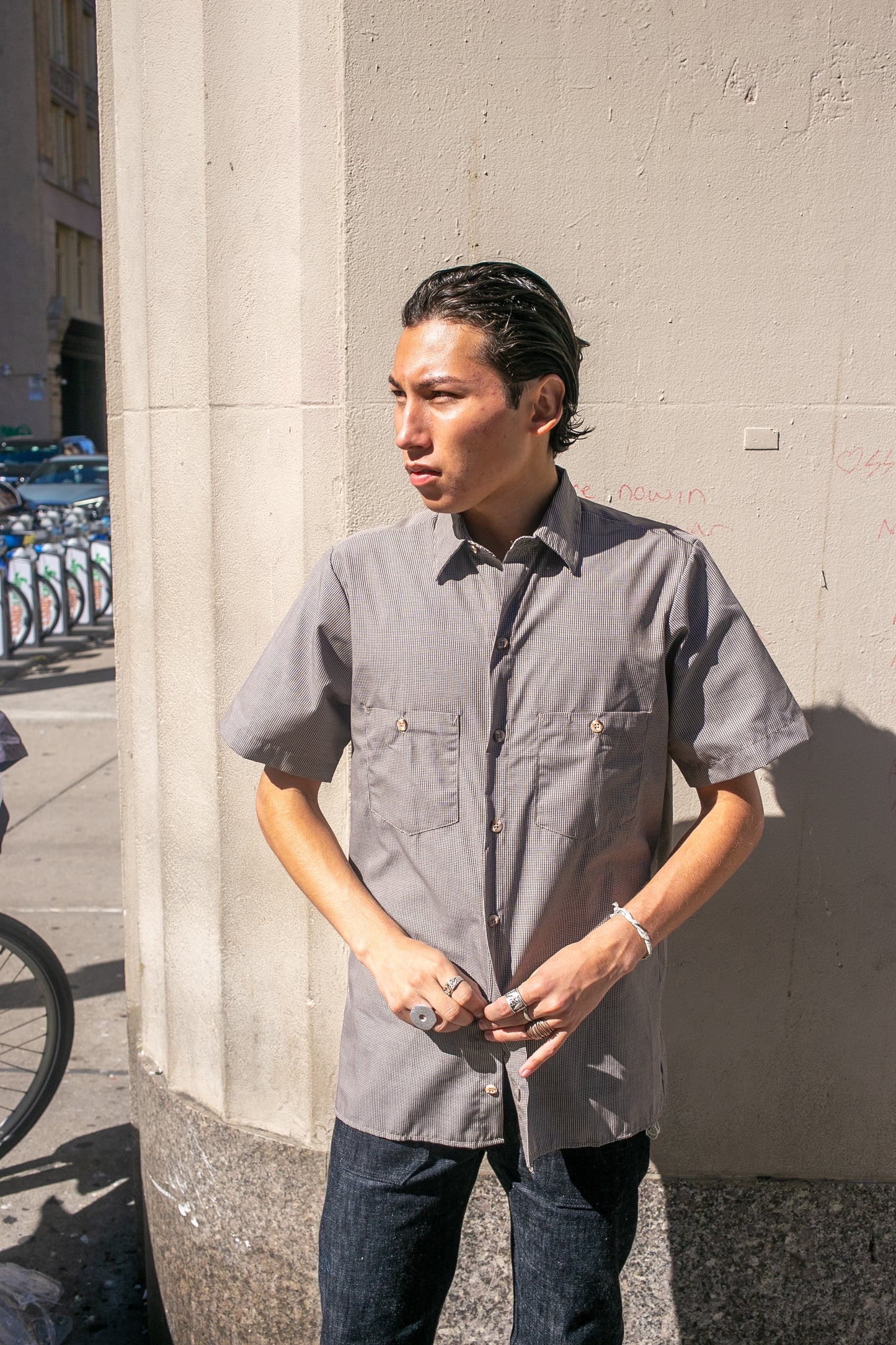 White/Black Plaid Button-Down Shirt