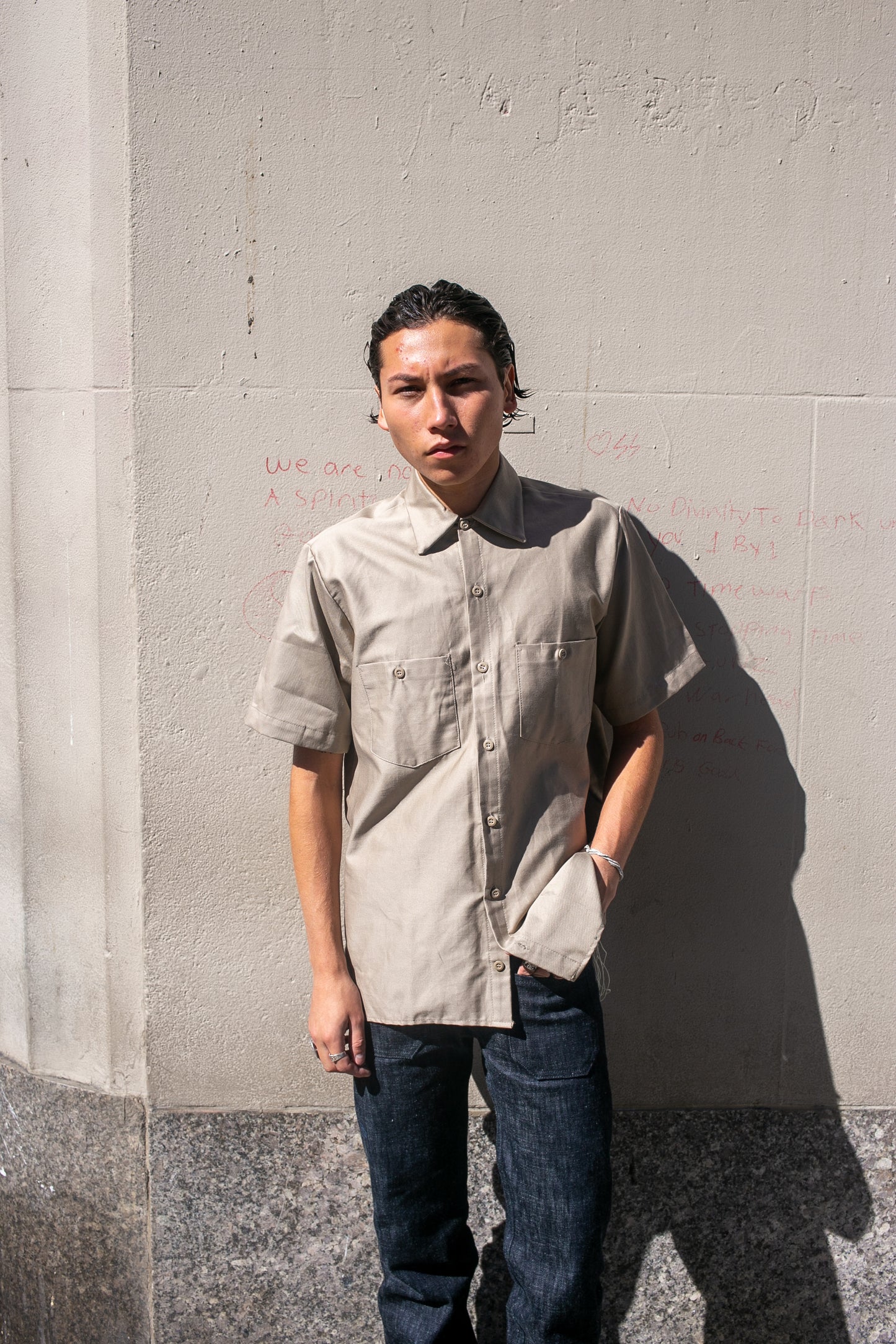 Tan Short Sleeve Button Up